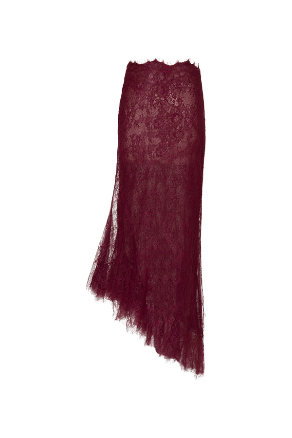 Midi sheer asymmetrical lace skirt