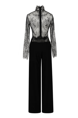 Tailored pants with sheer lace detail