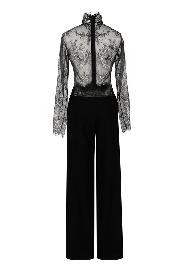 Tailored pants with sheer lace detail