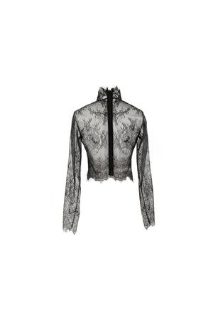 Sheer lace high neck cropped blouse