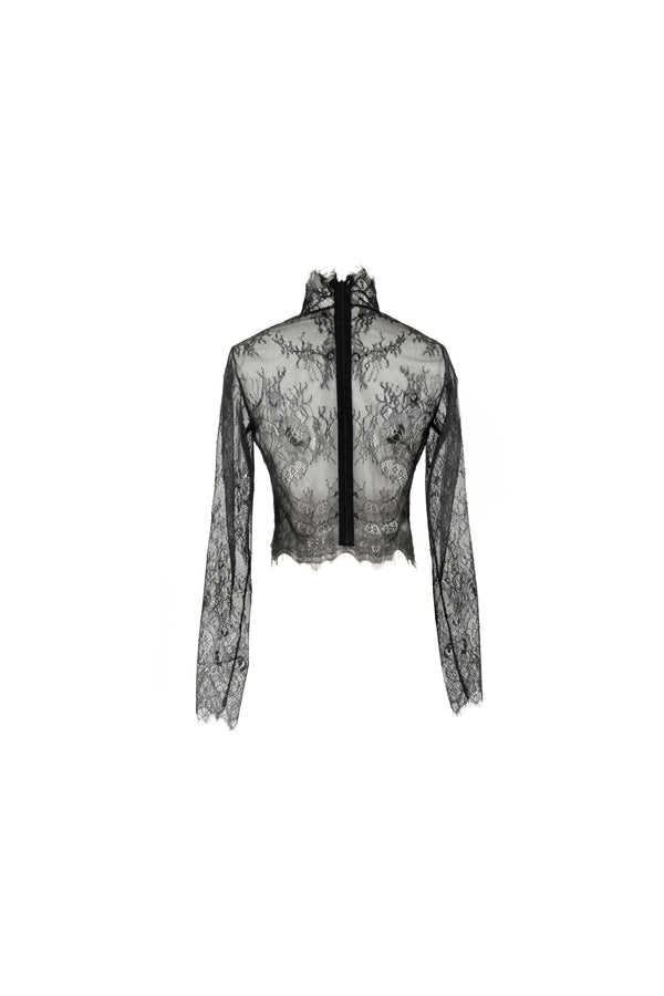 Sheer lace high neck cropped blouse