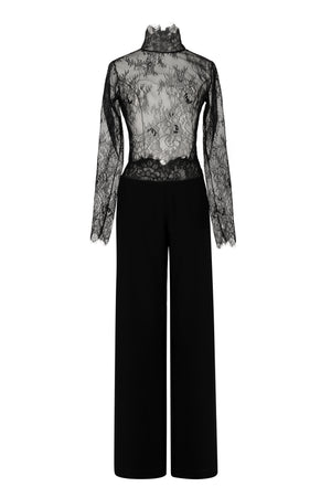 Tailored pants with sheer lace detail