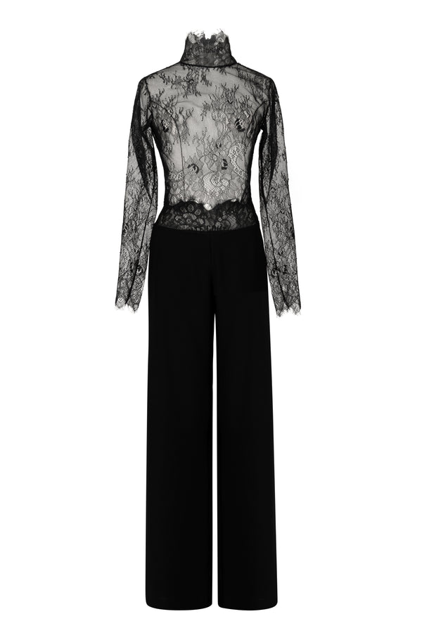 Tailored pants with sheer lace detail