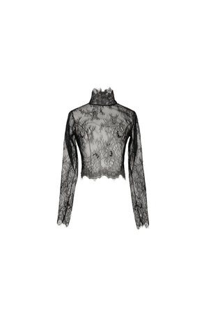 Sheer lace high neck cropped blouse