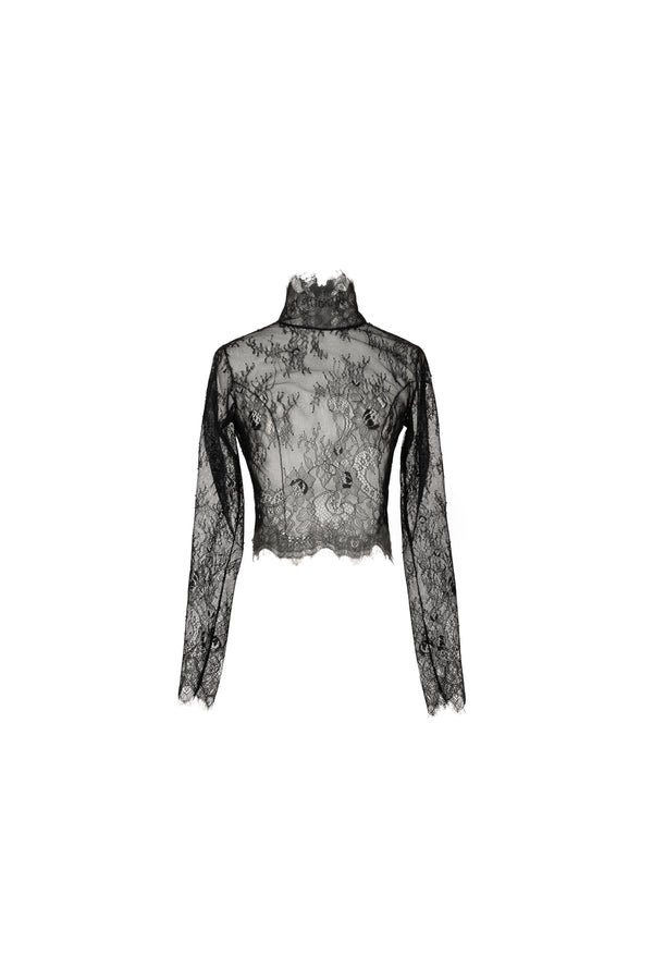 Sheer lace high neck cropped blouse