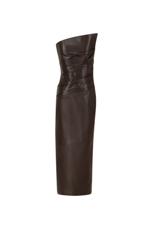 Asymmetrical midi leather dress with draped detail