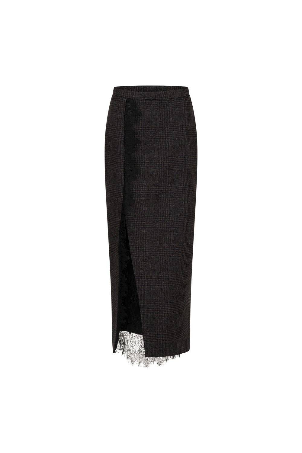 Crepe midi skirt with waist lace detail