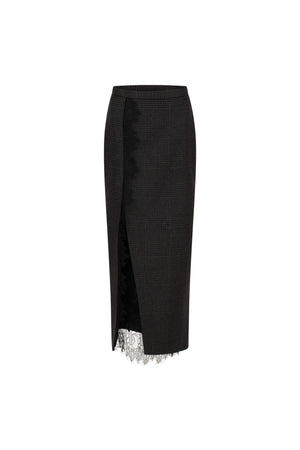 Crepe midi skirt with waist lace detail