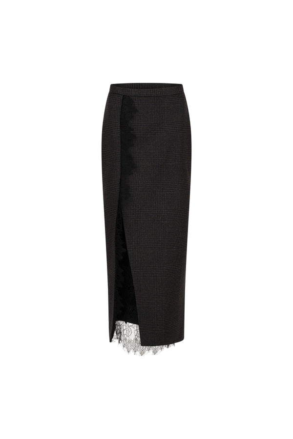 Crepe midi skirt with waist lace detail