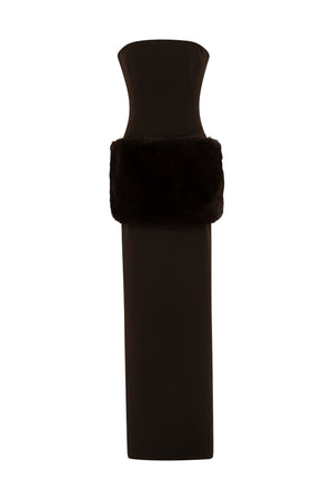 Strapless fitted Crepe gown with Faux fur details