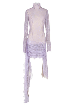 Mini lace dress with draped hip details and flowing draped
