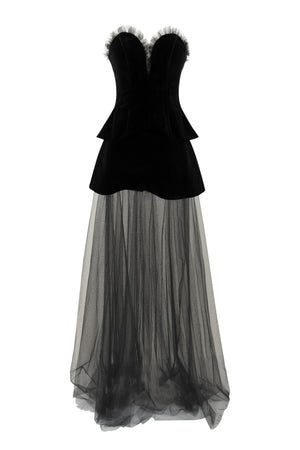 Heart shaped velvet corset with transparent skirt