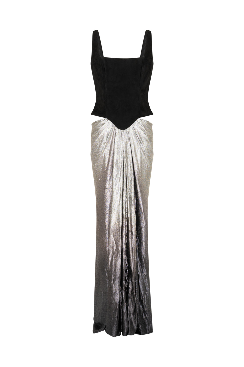 Suede corset with silk lurex skirt gown