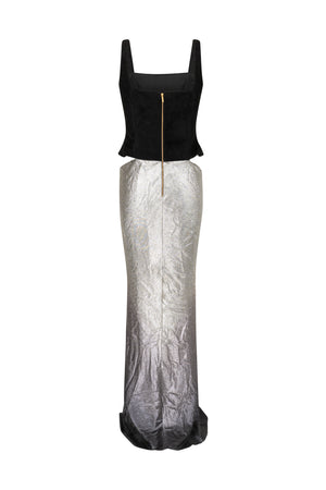 Suede corset with silk lurex skirt gown
