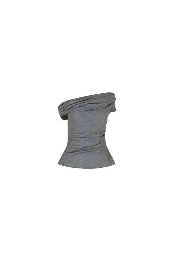 Off shoulder draped wool top