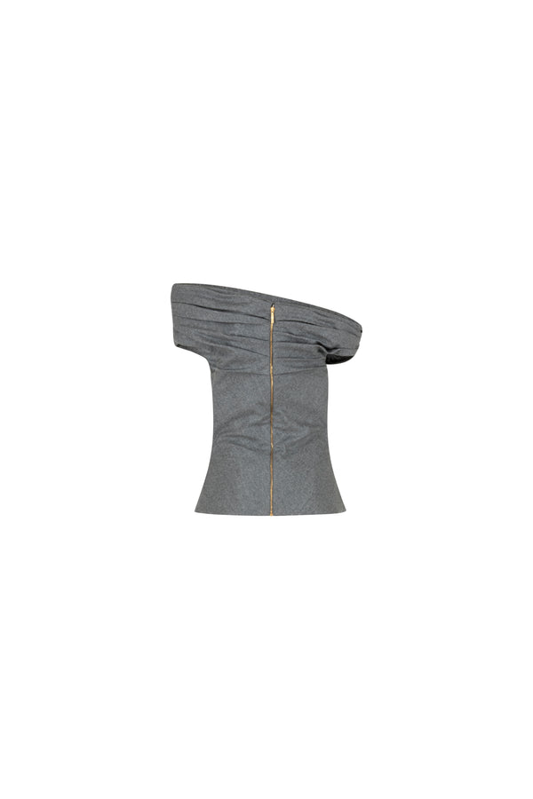 Off shoulder draped wool top