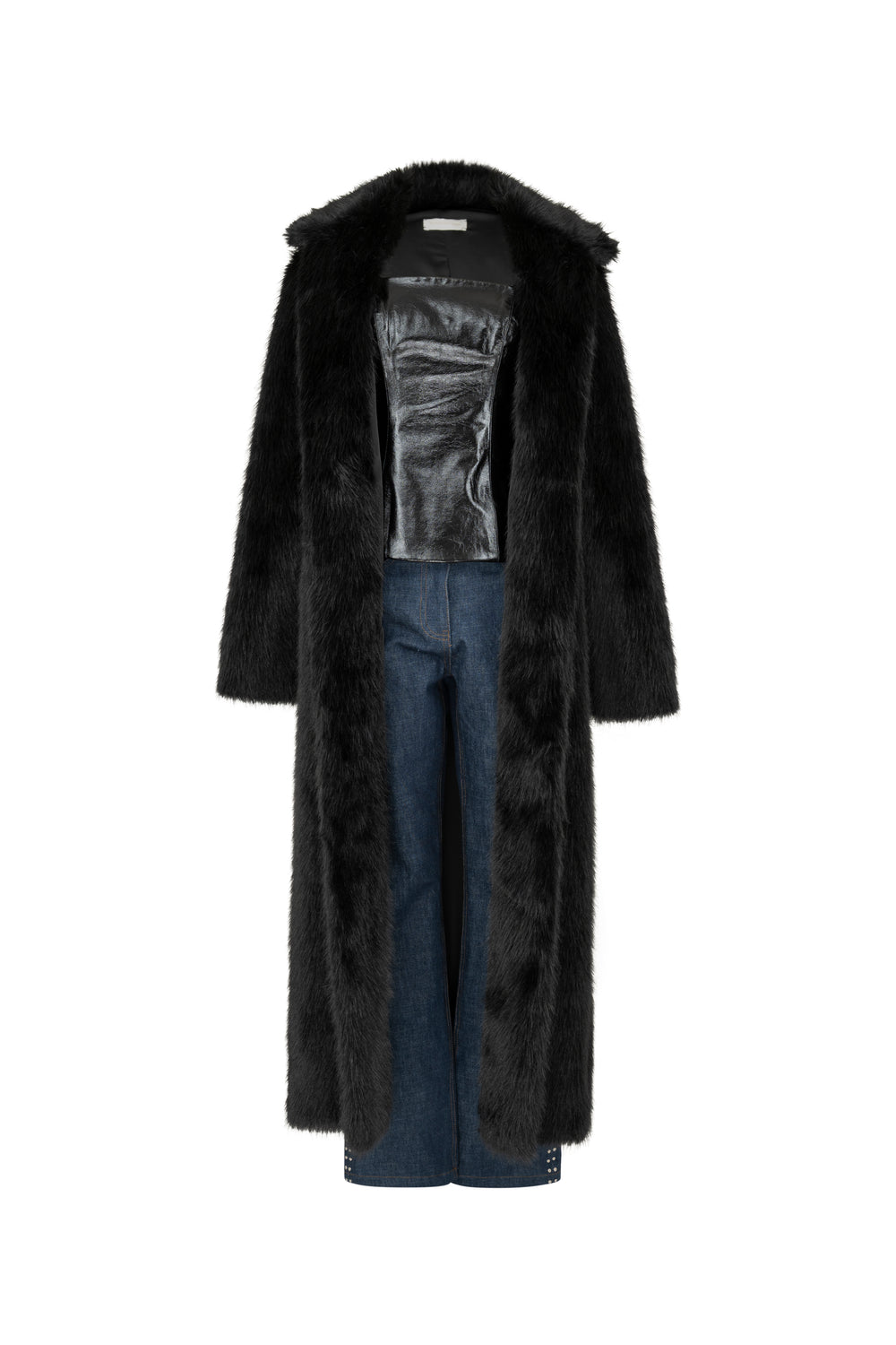Black faux fur long coat