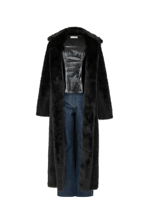 Black faux fur long coat