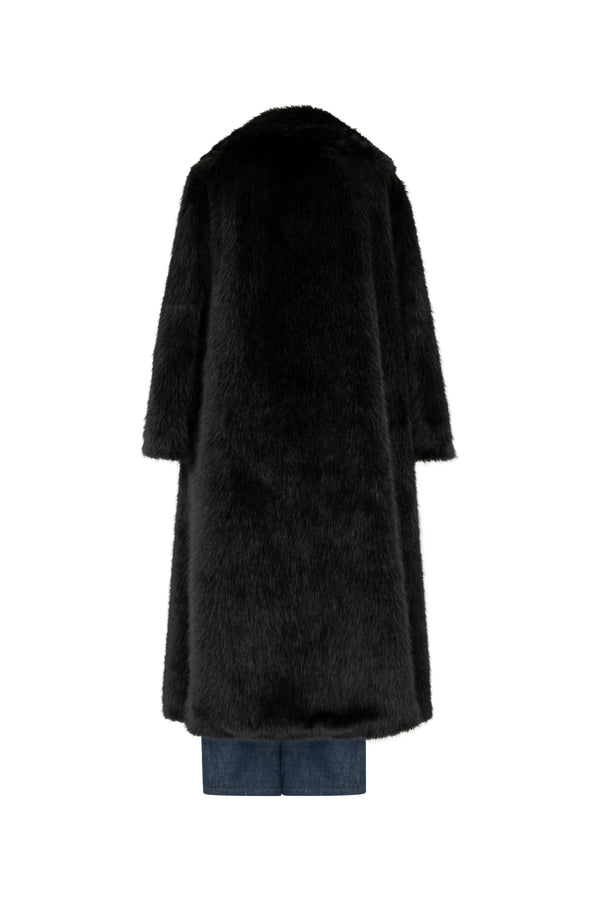 Black faux fur long coat