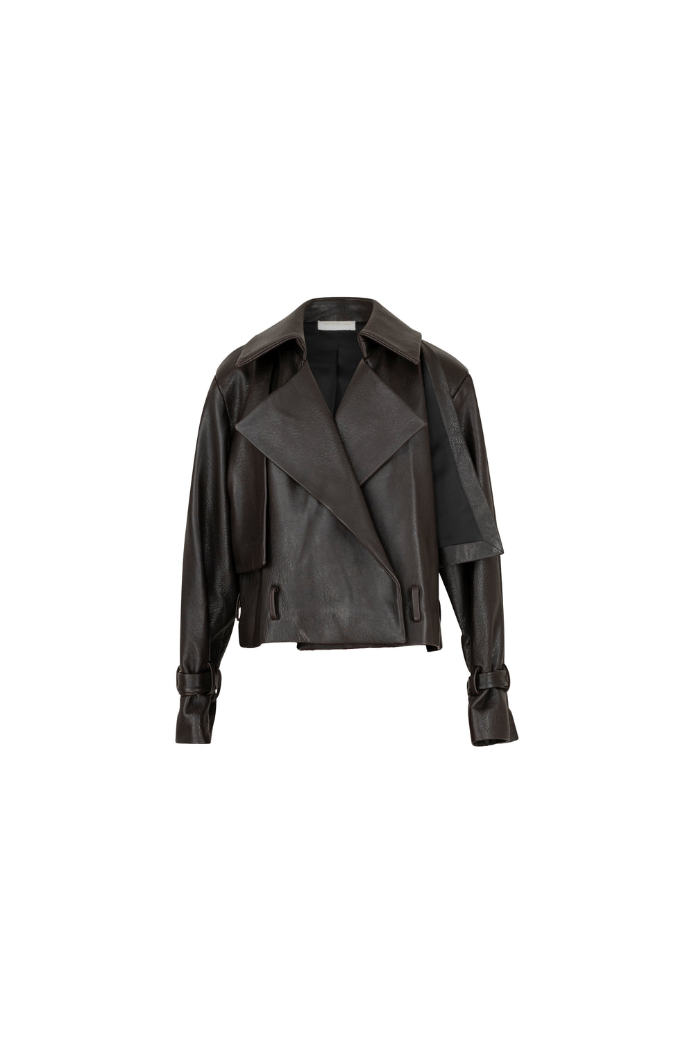 Leather pilot cropped jacket with belt