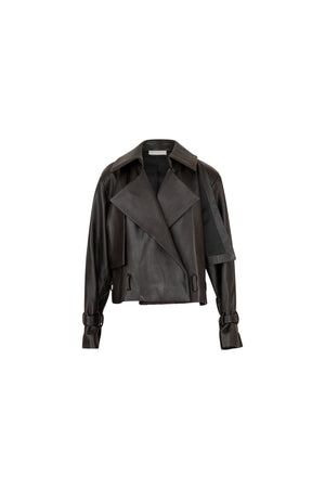 Leather pilot cropped jacket with belt