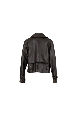 Leather pilot cropped jacket with belt
