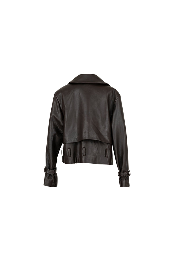 Leather pilot cropped jacket with belt