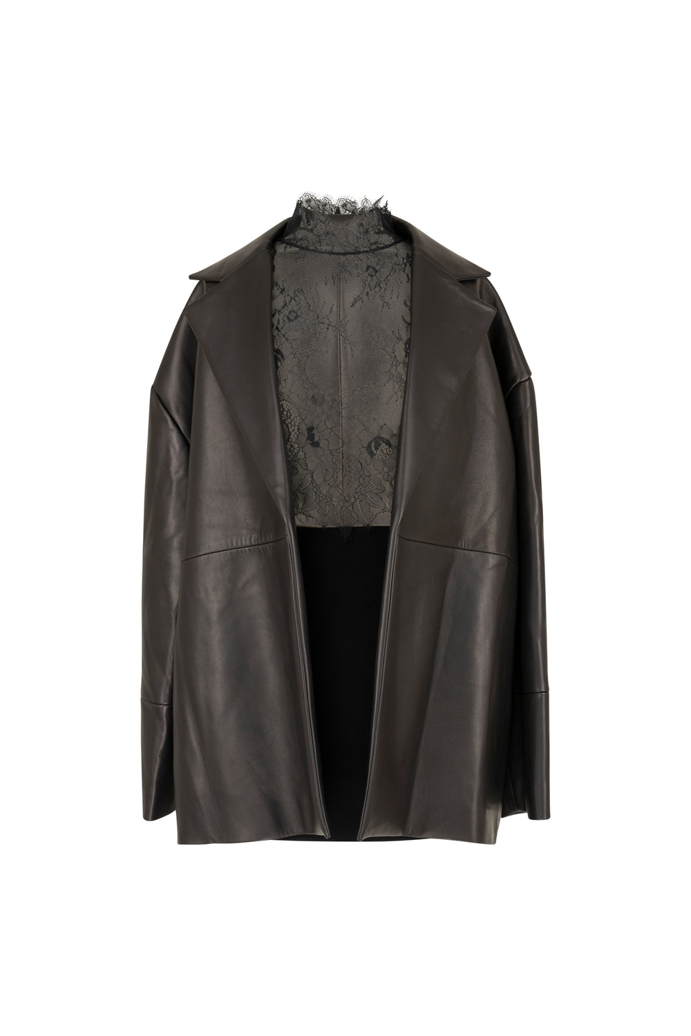 Oversized leather jacket with puff shoulder details