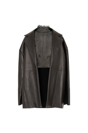 Oversized leather jacket with puff shoulder details