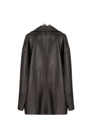 Oversized leather jacket with puff shoulder details