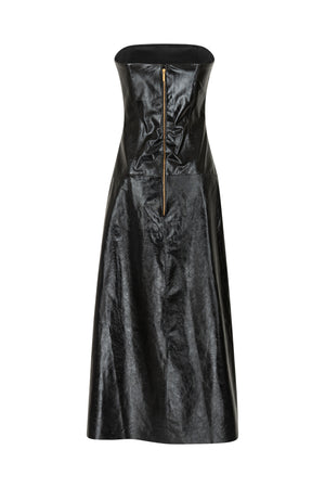 Patent leather strapless midi gown