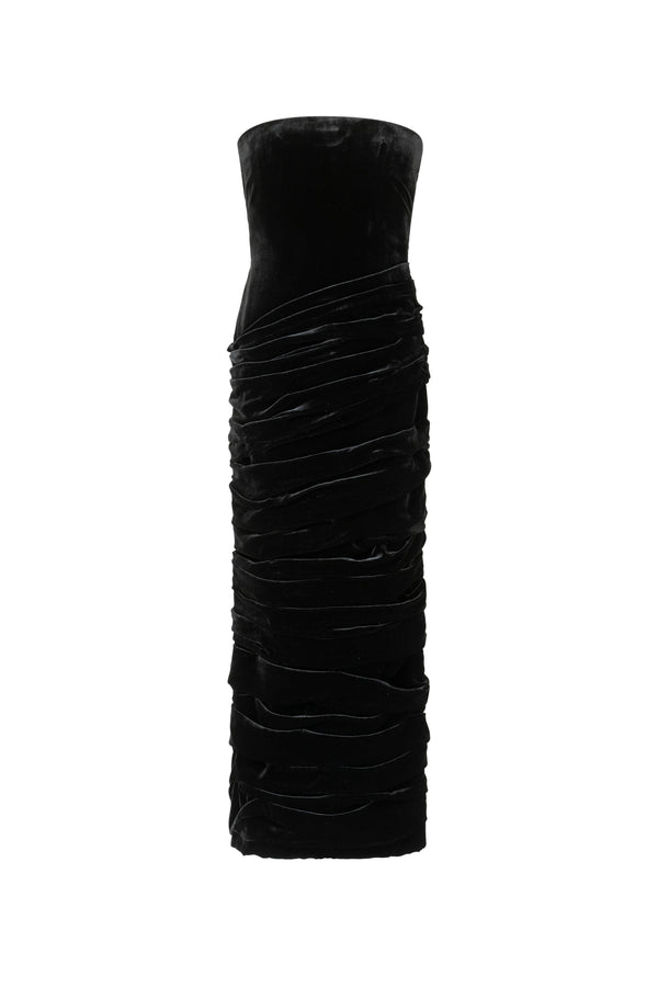 Velvet midi gown with draped skirt detail