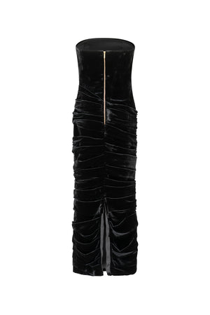 Velvet midi gown with draped skirt detail