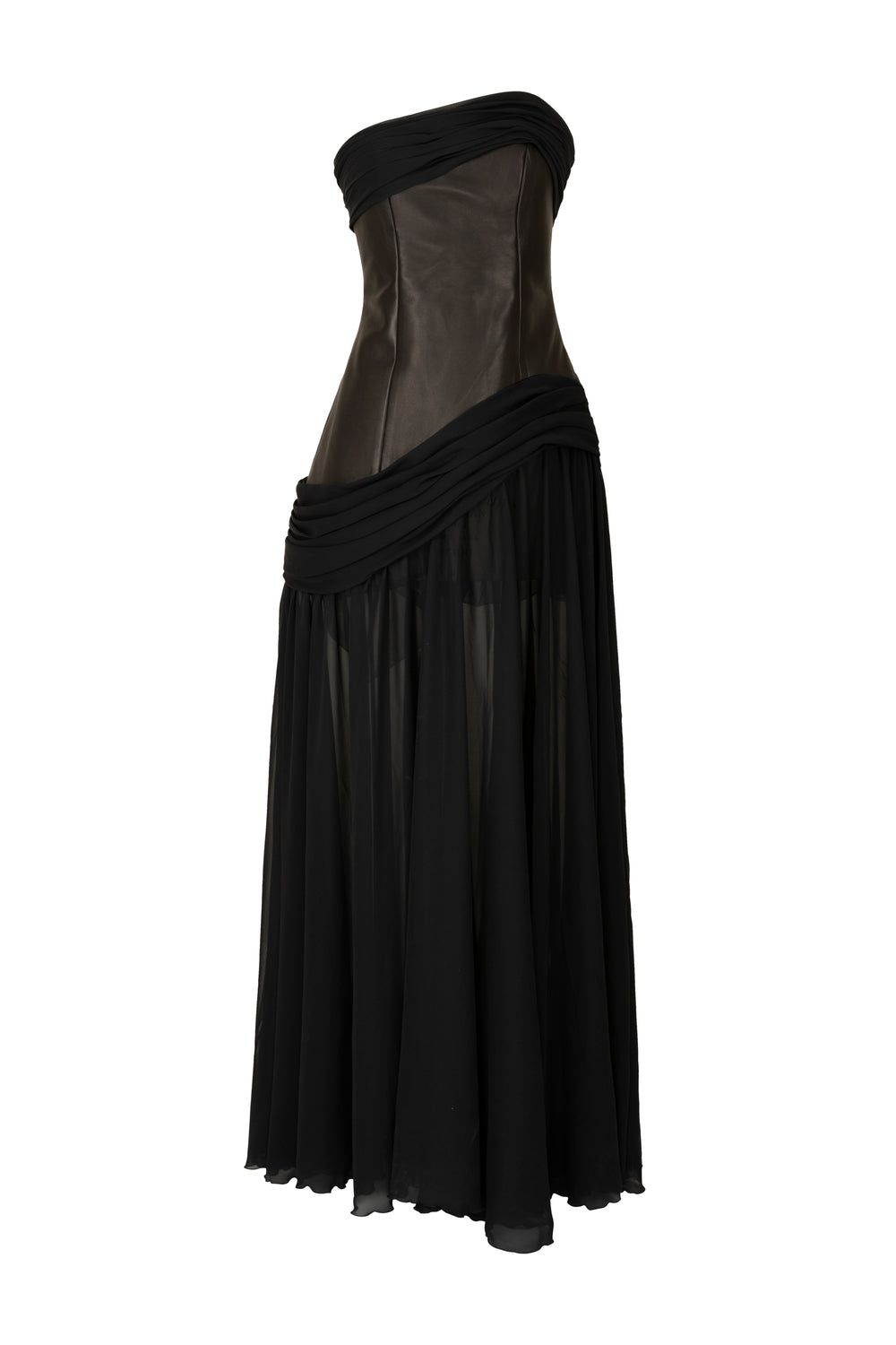 Corseted gown with draped detail