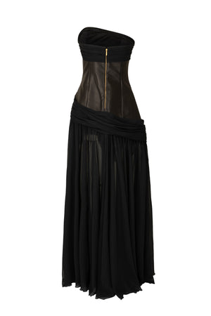 Corseted gown with draped detail