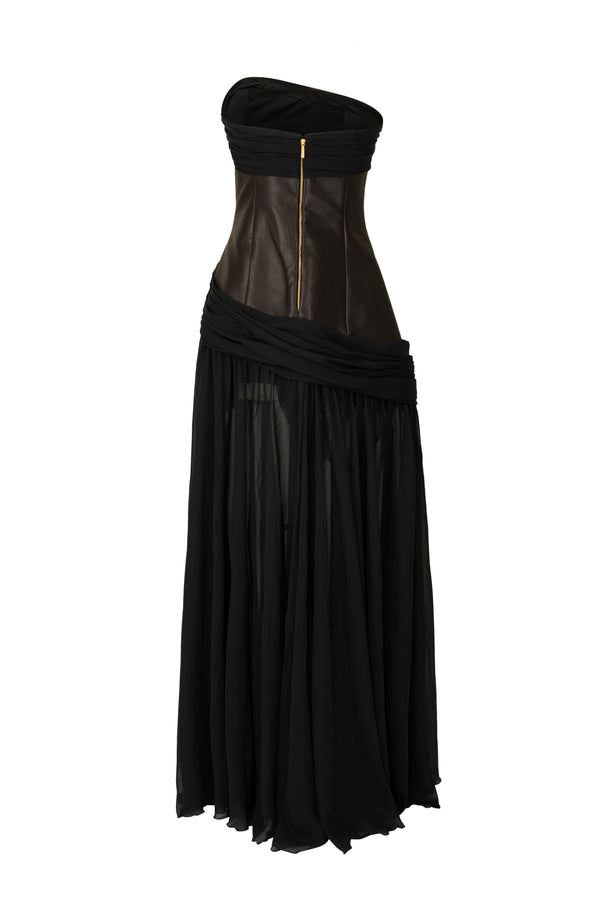 Corseted gown with draped detail