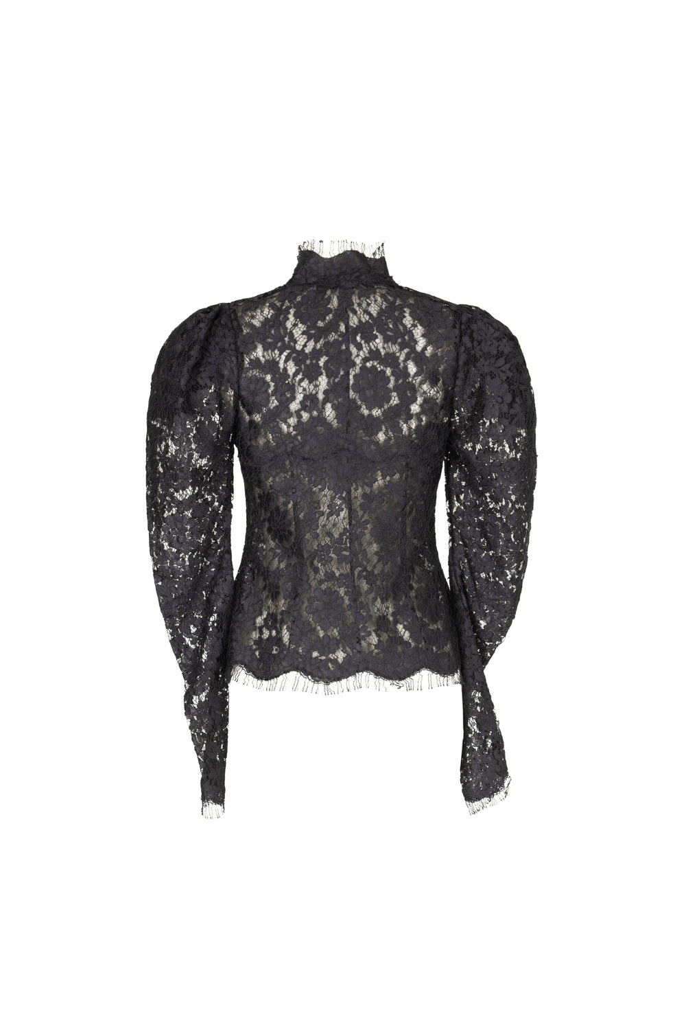 High neck lace blouse with puff shoulder detail