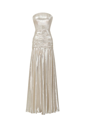 Strapless arched lurex evening gown