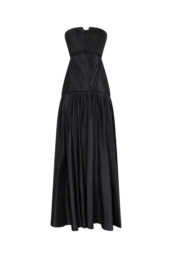 Strapless silk taffta gown with bodice cutouts