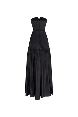 Strapless silk taffta gown with bodice cutouts