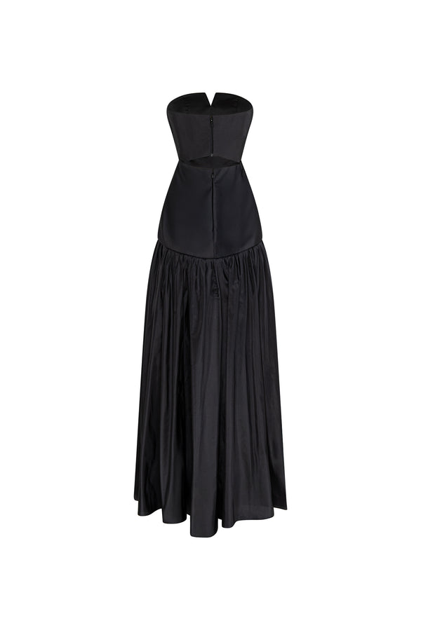 Strapless silk taffta gown with bodice cutouts