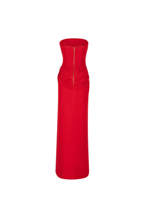 Corseted strapless evening grown