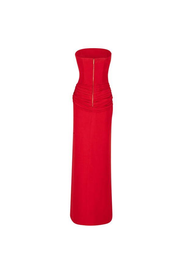 Corseted strapless evening grown