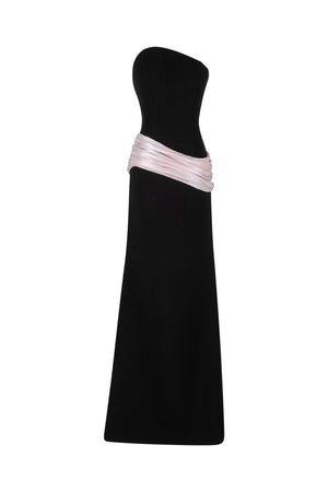 Strapless scut gown with hand draped waist detail