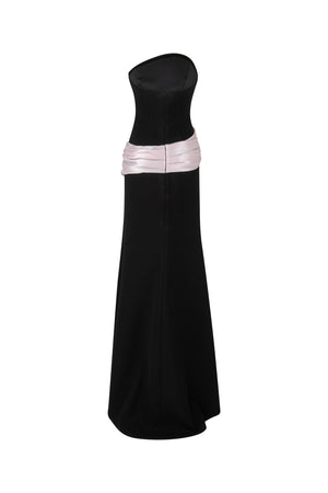 Strapless scut gown with hand draped waist detail