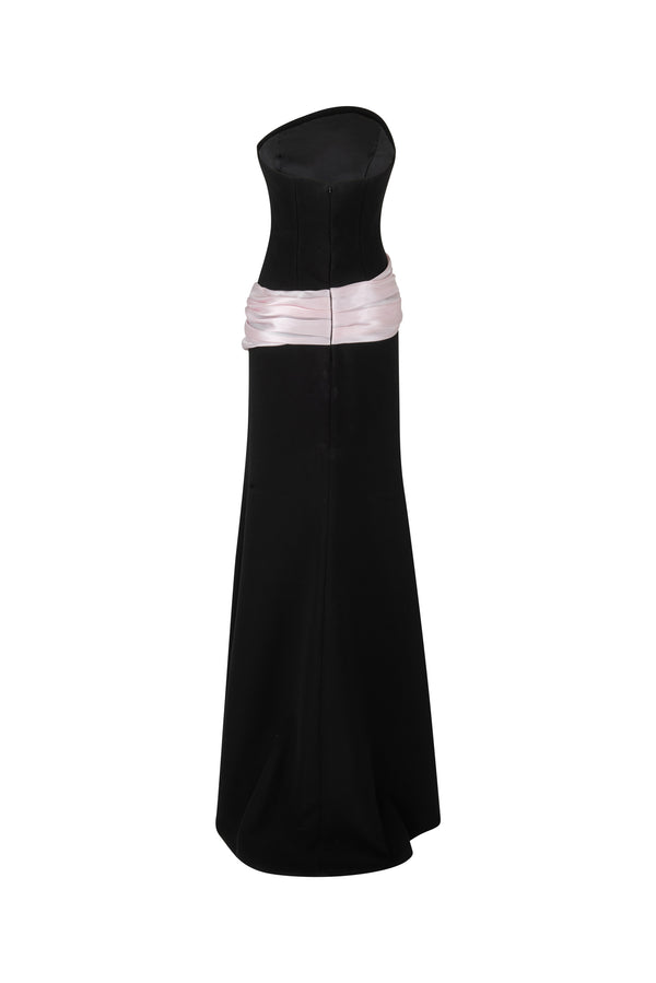 Strapless scut gown with hand draped waist detail
