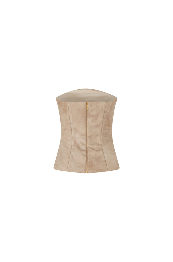 Arched suede long corset