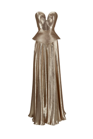Strapless peplum corset with flared skirt evening dress