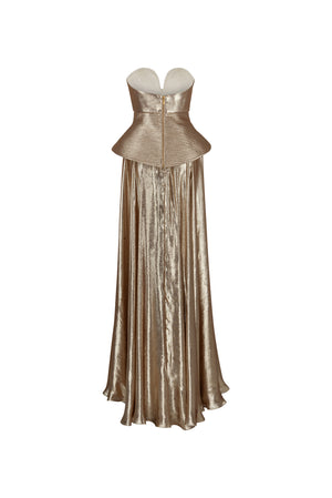 Strapless peplum corset with flared skirt evening dress