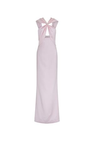 Satin silk crepe halter neck evening gown